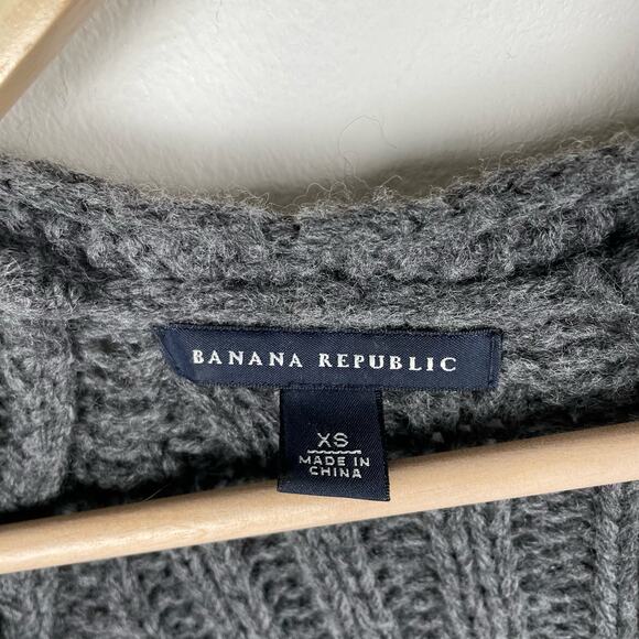 Banana Republic Sweater Women XS Gray Cable Knit Wool Alpaca V-Neck Short Sleeve - Picture 5 of 8